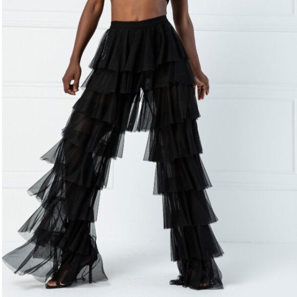 Kikiriki Tiered Tulle Pants in Black Small - Picture 1 of 7